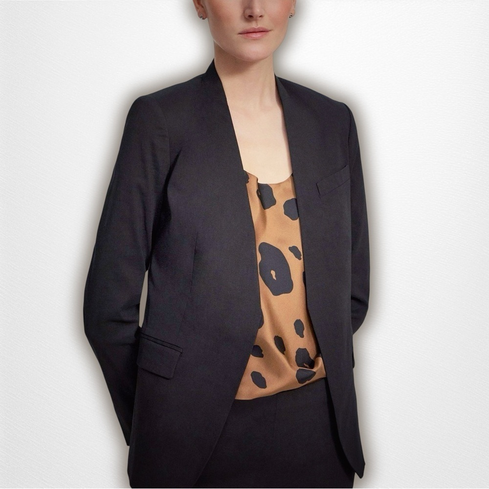 Theory ‘Collarless Staple Jacket In Stretch Linen’ W/ Pocket In Black Size 2